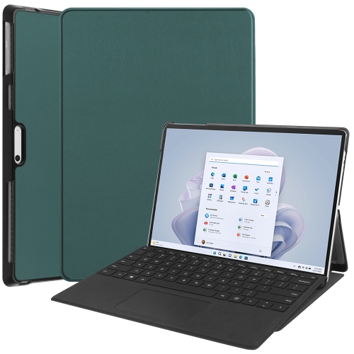 

For Microsoft Surface Pro 9 Custer Pure Color Holder Leather Tablet Case(Green)