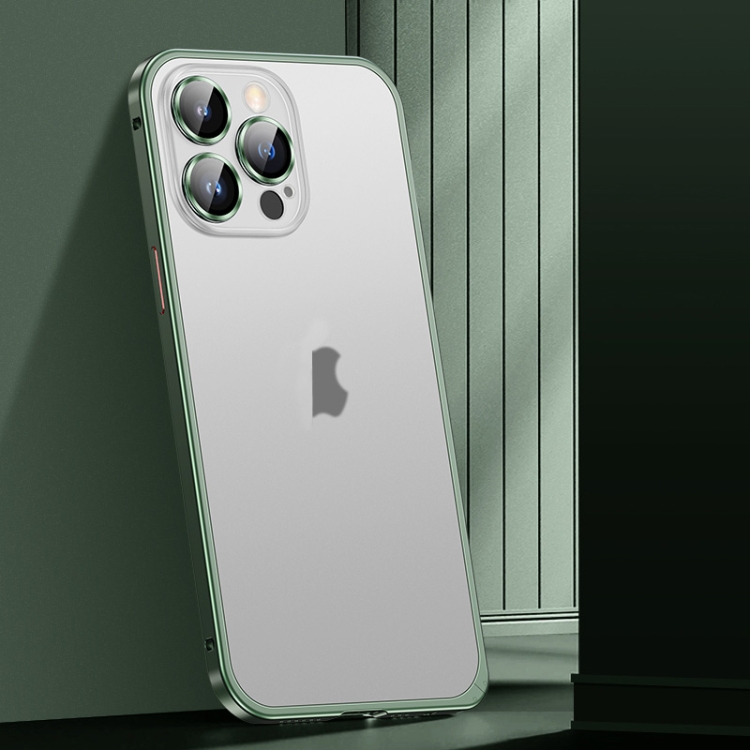 

For iPhone 12 Pro Spring Buckle Metal Frosted Phone Case(Green)