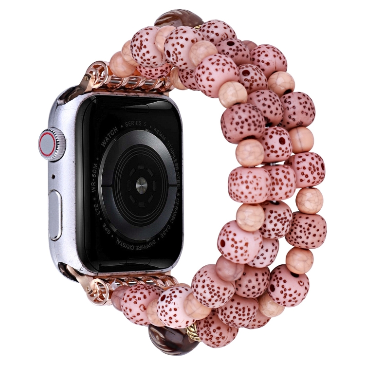 

Simple Bodhi Beads Watch Band For Apple Watch Series 8&7 41mm / SE 2&6&SE&5&4 40mm / 3&2&1 38mm(Lotus Pink)