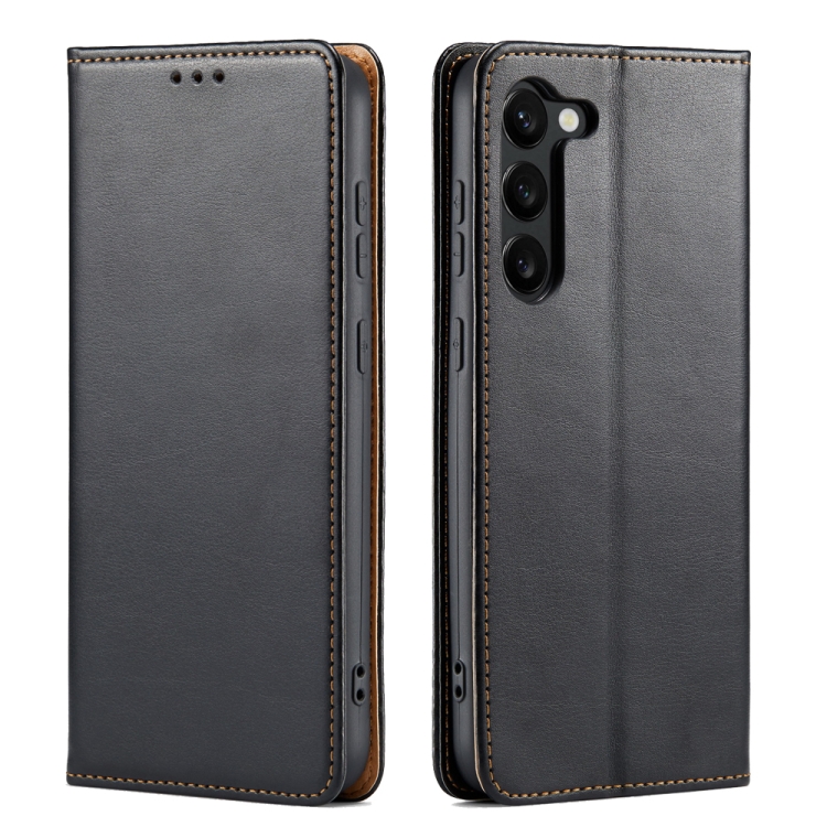 

For Samsung Galaxy S23 5G Fierre Shann PU Genuine Leather Texture Leather Phone Case(Black)