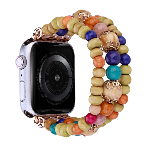 

Wood Beads Watch Band For Apple Watch Series 8&7 41mm / SE 2&6&SE&5&4 40mm / 3&2&1 38mm(3-row Colorful Beads)