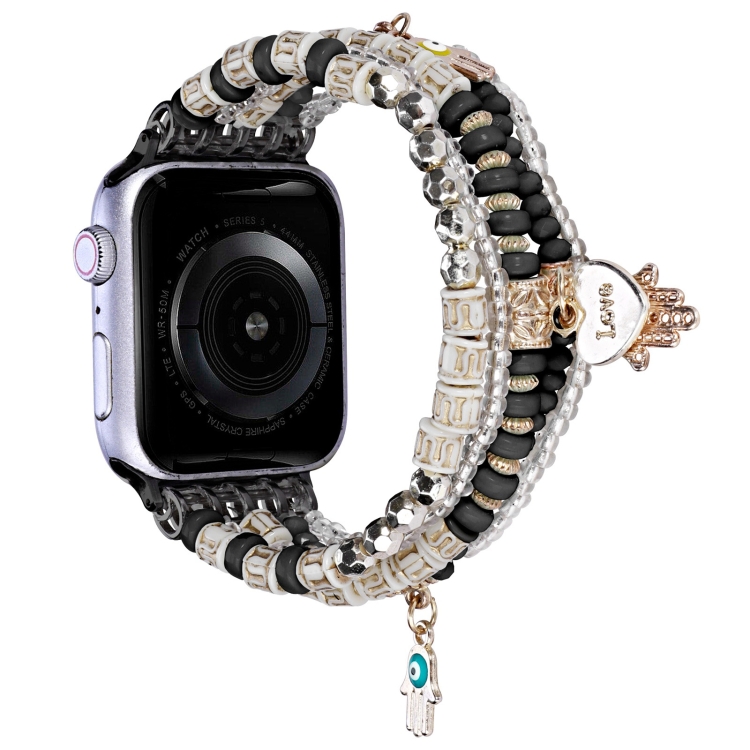 

Forest Style Beads Watch Band For Apple Watch Ultra 49mm / Series 8&7 45mm / SE 2&6&SE&5&4 44mm / 3&2&1 42mm(Black)