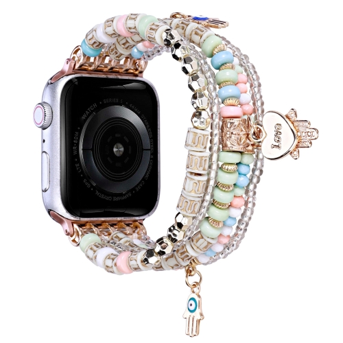 

Forest Style Beads Watch Band For Apple Watch Series 8&7 41mm / SE 2&6&SE&5&4 40mm / 3&2&1 38mm(Pink)