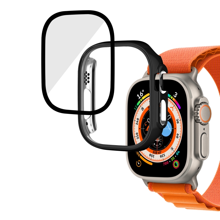 

For Apple Watch Ultra 49mm Plating Gloss PC Tempered Glass Integral Watch Case(Black)