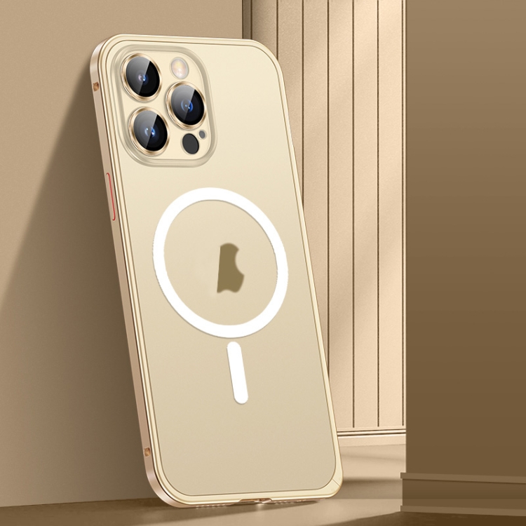 

For iPhone 12 Pro Spring Buckle Metal Frosted Magsafe Phone Case(Gold)