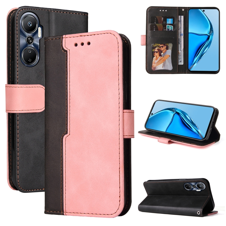 

For Infinix Hot 20 4G Stitching-Color Leather Phone Case(Pink)