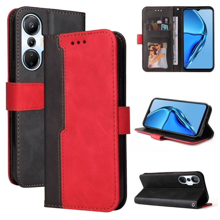 

For Infinix Hot 20S Stitching-Color Leather Phone Case(Red)