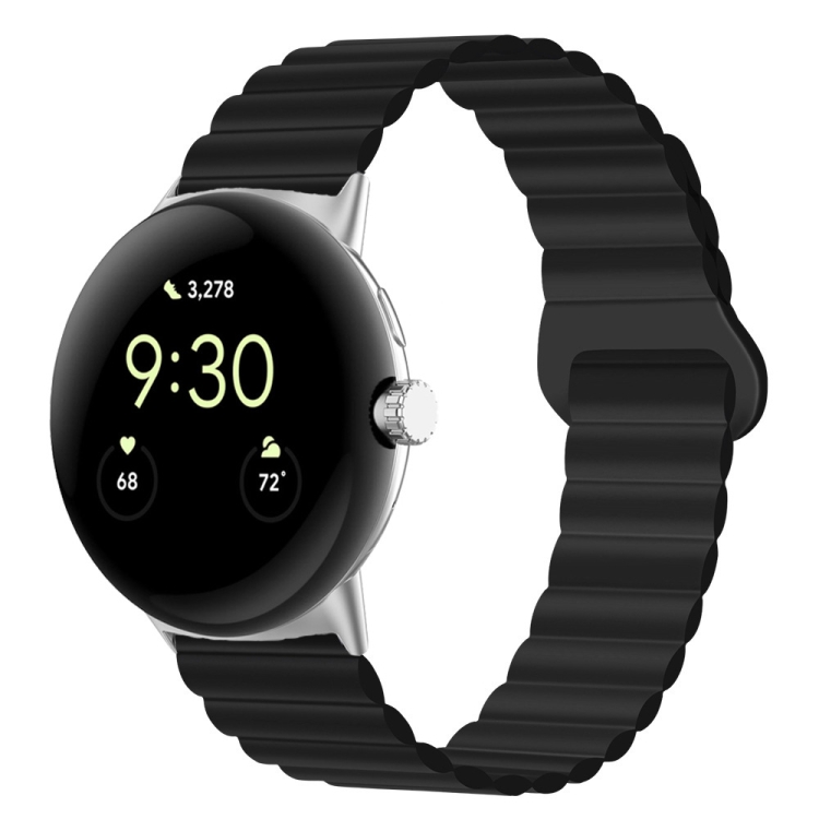 

For Google Pixel Watch Reverse Buckle Magnetic Silicone Watch Band(Black)