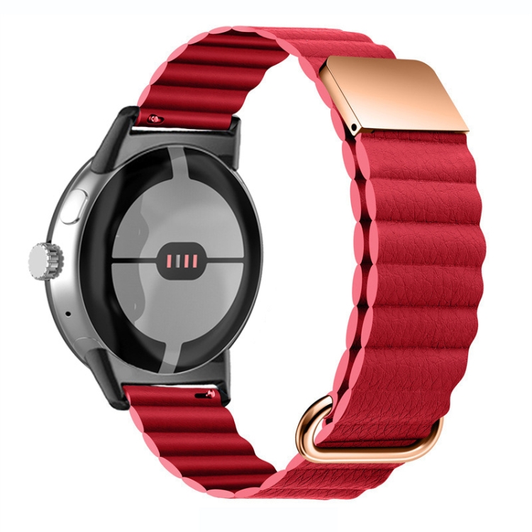 

For Google Pixel Watch Reverse Buckle Magnetic Genuine Leather Watch Band(Red)