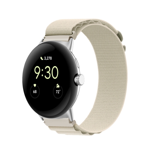 

For Google Pixel Watch Nylon Loop Silver Connector Watch Band(Starlight Color)