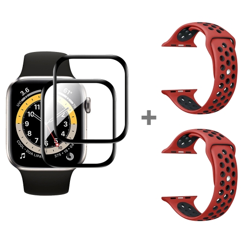 

For Apple Watch Series SE 2&6&SE&5&4 40mm 2pcs Silicone Watch Band with 2pcs Soft Film(Red Black)