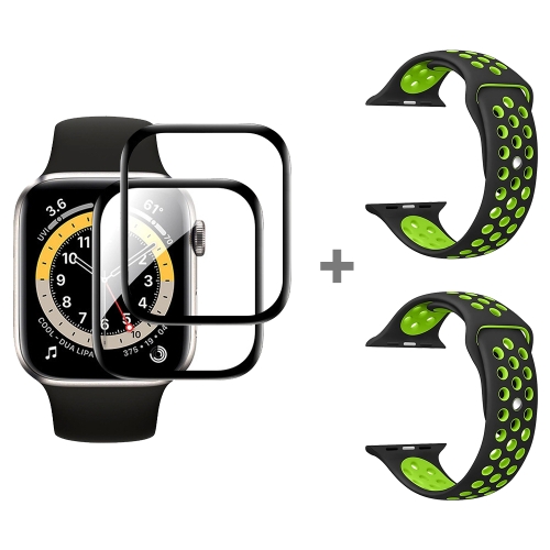 

For Apple Watch Series 3&2&1 42mm 2pcs Silicone Watch Band with 2pcs Soft Film(Black Green)