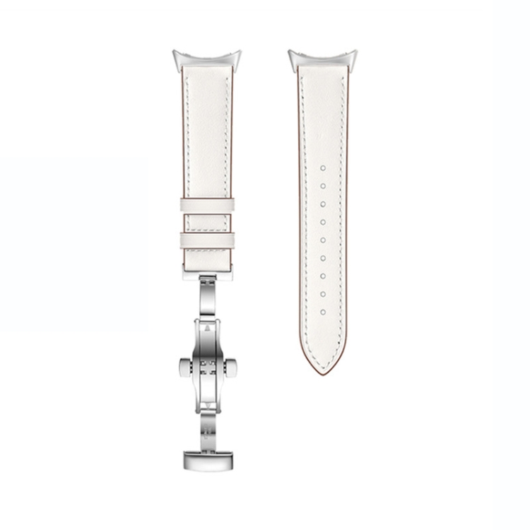 

For Google Pixel Watch Butterfly Buckle Genuine Leather Watch Band(Silver White)