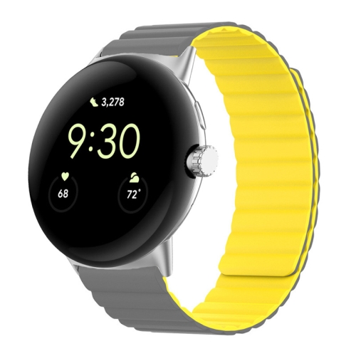 

For Google Pixel Watch Two-section Magnetic Silicone Watch Band(Grey Yellow)