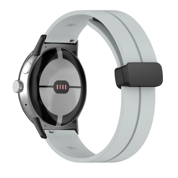 

For Google Pixel Watch Solid-color Folding Buckle Silicone Watch Band(Black Light Grey)