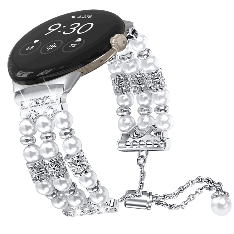 

For Google Pixel Watch Pearl Half Bracelet Watch Band(Silver)