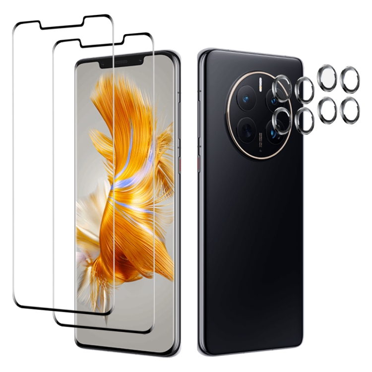 

For Huawei Mate 50 Pro 2pcs 3D Edge Glue Tempered Glass Full Film with 2pcs Lens Film Set