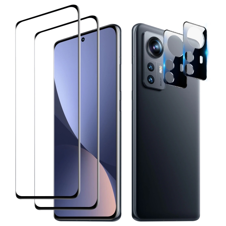 

For Xiaomi 12 Pro 2pcs 3D Edge Glue Tempered Glass Full Film with 2pcs Lens Film Set