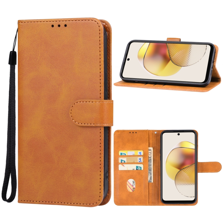 

For Motorola Moto G73 Leather Phone Case(Brown)