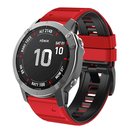 

For Garmin Fenix 7/7X/6/6X/5/5X 22mm Two-Color Silicone Watch Band(Red Black)
