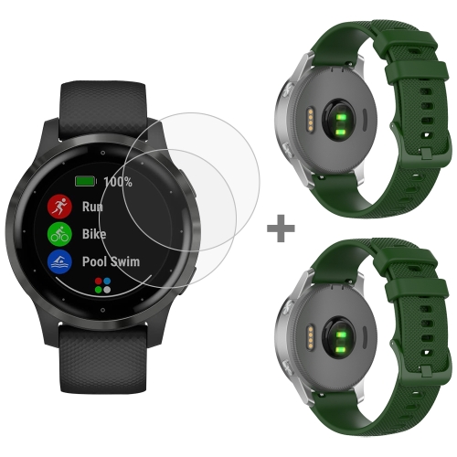 Pour Garmin Vivoactive 4S 2pcs petit bracelet de montre en silicone à  carreaux avec 2pcs film