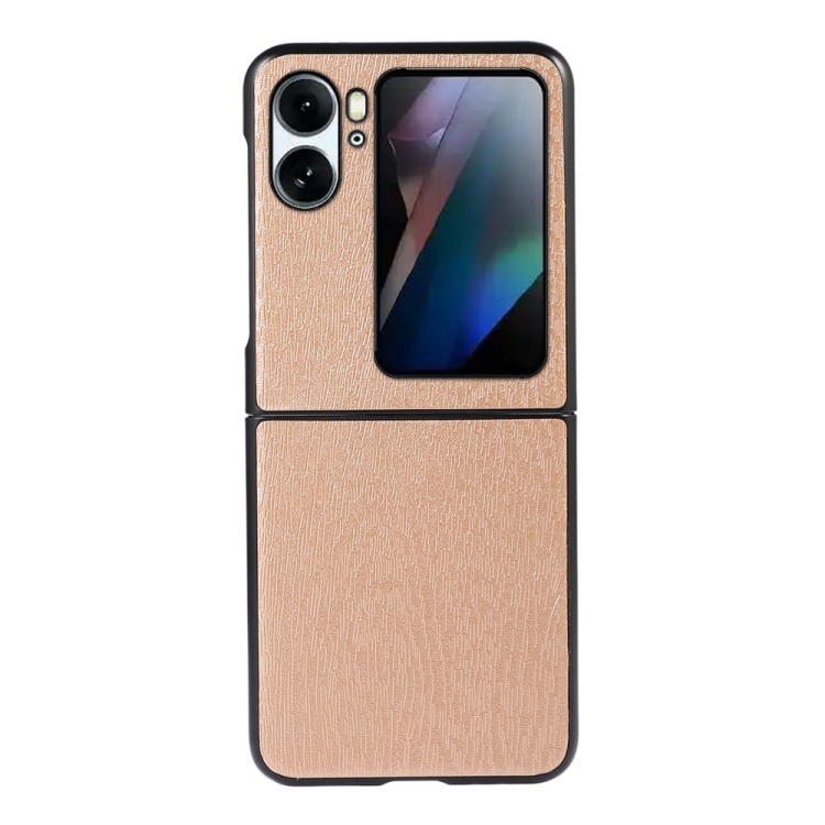 

For OPPO Find N2 Flip Wood Texture PU Phone Case(Gold)