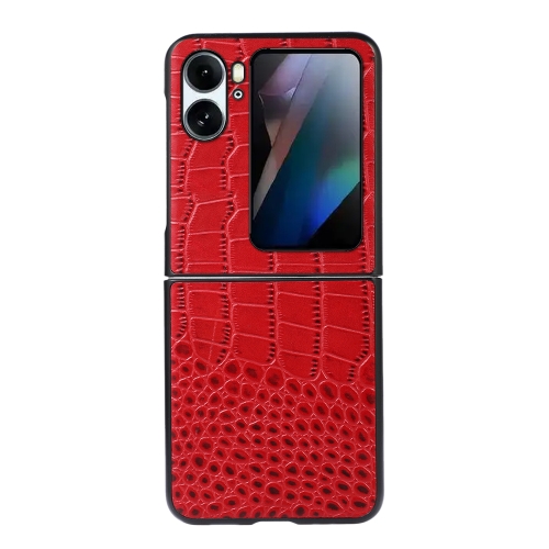 

For OPPO Find N2 Flip Crocodile Top Layer Cowhide Leather Phone Case(Red)