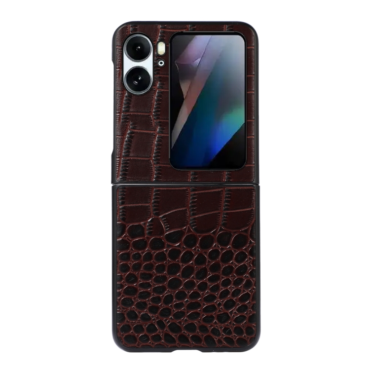 

For OPPO Find N2 Flip Crocodile Top Layer Cowhide Leather Phone Case(Coffee)