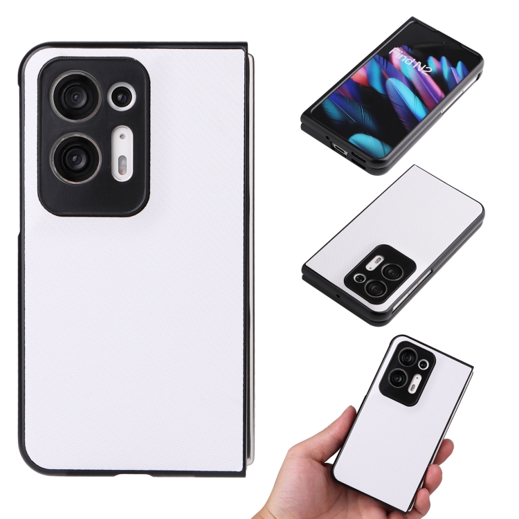 

For OPPO Find N2 Carbon Fiber Texture Leather Phone Case(White)