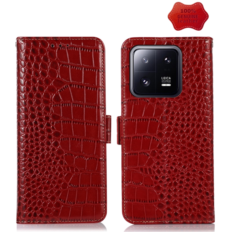 

For Xiaomi 13 Pro Crocodile Top Layer Cowhide Leather Phone Case(Red)