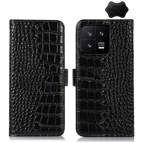 

For Xiaomi 13 Crocodile Top Layer Cowhide Leather Phone Case(Black)