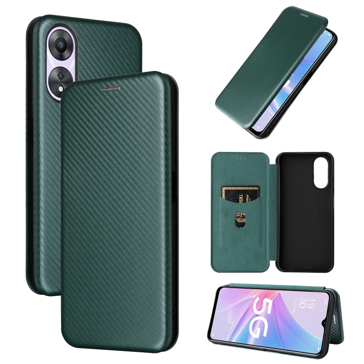 

For OPPO A58 5G Carbon Fiber Texture Flip Leather Phone Case(Green)