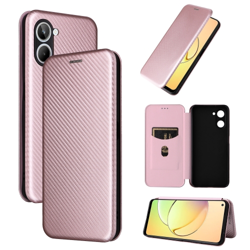 

For Realme 10 4G Carbon Fiber Texture Flip Leather Phone Case(Pink)