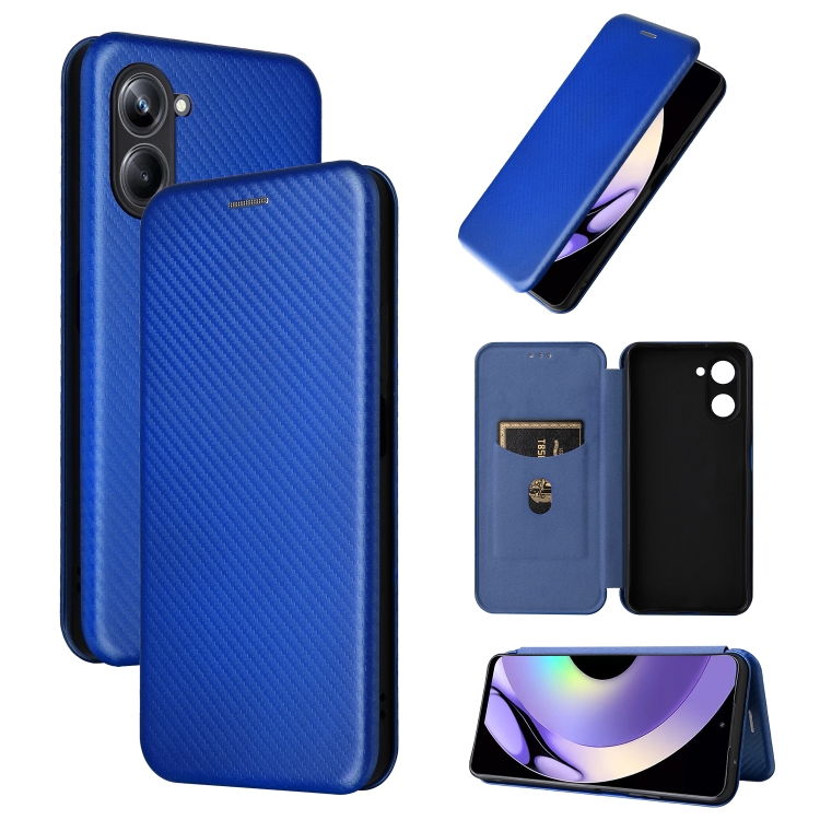 

For Realme 10 Pro Carbon Fiber Texture Flip Leather Phone Case(Blue)