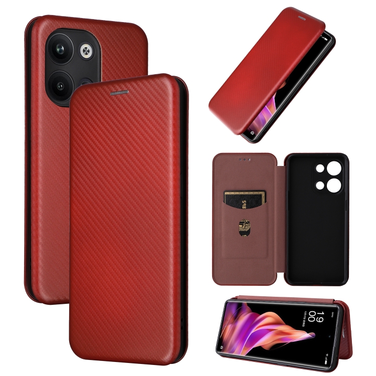 

For OPPO Reno9 / Reno9 Pro 5G Carbon Fiber Texture Flip Leather Phone Case(Brown)