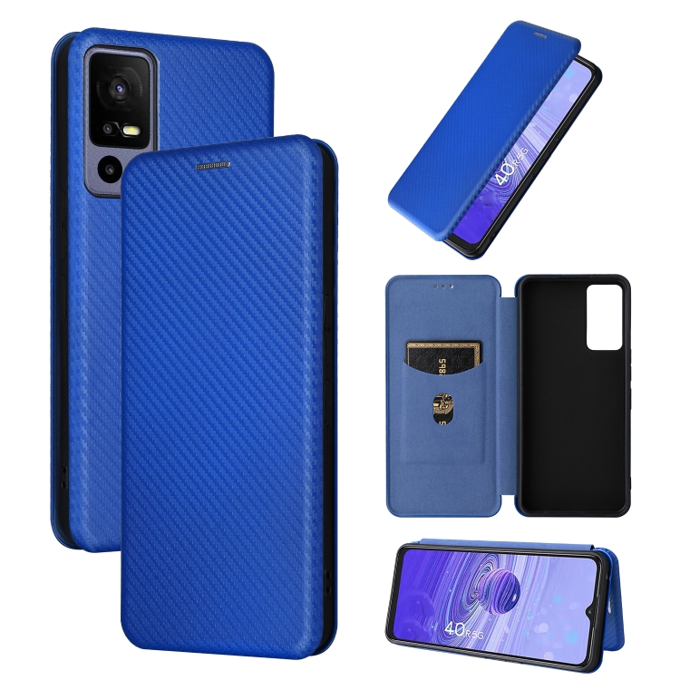 

For TCL 40 R 5G Carbon Fiber Texture Flip Leather Phone Case(Blue)