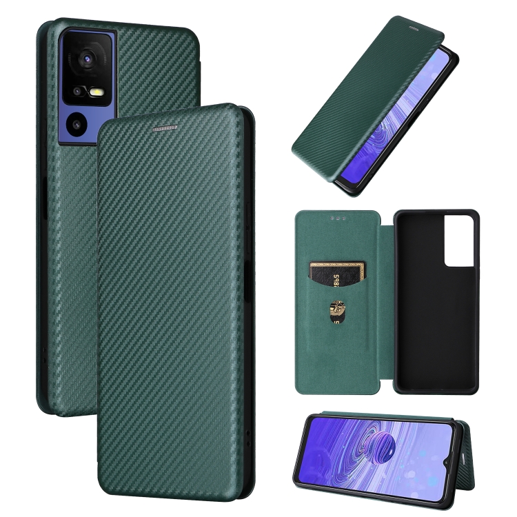 

For TCL 40SE Carbon Fiber Texture Flip Leather Phone Case(Green)