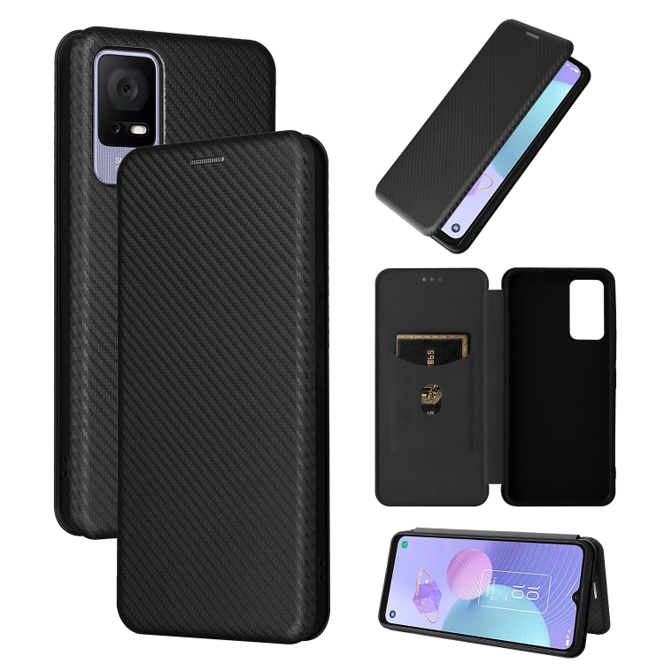 

For TCL 405 Carbon Fiber Texture Flip Leather Phone Case(Black)
