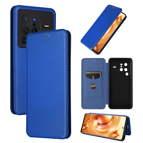 

For vivo X80 Pro 5G Carbon Fiber Texture Flip Leather Phone Case(Blue)