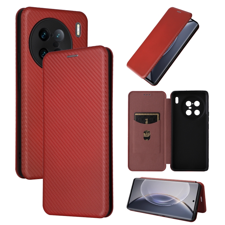 

For vivo X90 Pro+ 5G Carbon Fiber Texture Flip Leather Phone Case(Brown)