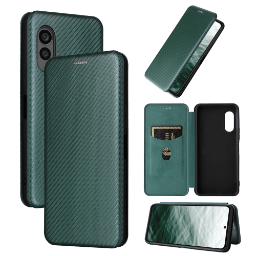 

For Fujitsu Arrows N F-51C Carbon Fiber Texture Flip Leather Phone Case(Green)