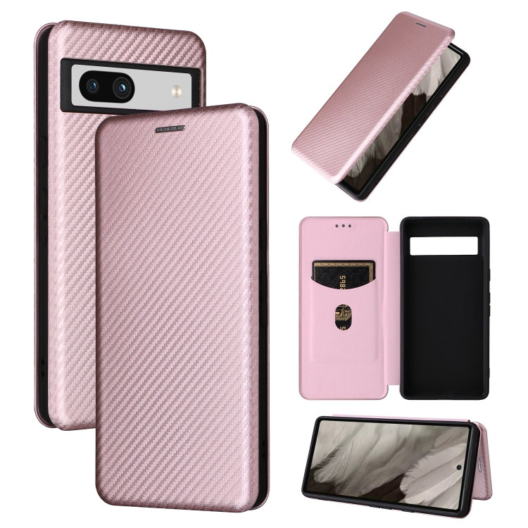 

For Google Pixel 7a Carbon Fiber Texture Flip Leather Phone Case(Pink)