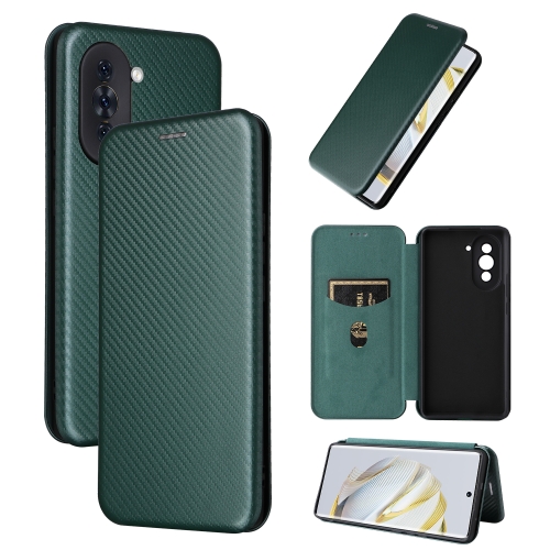 

For Huawei nova 10 Carbon Fiber Texture Flip Leather Phone Case(Green)