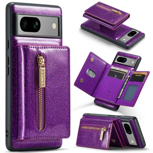 

For Google Pixel 7A DG.MING M3 Series Glitter Powder Card Bag Leather Case(Dark Purple)