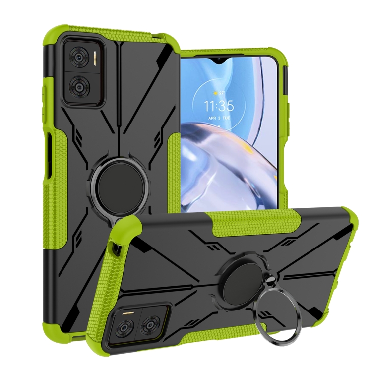 

For Motorola Moto E22 Armor Bear Shockproof PC + TPU Phone Case with Ring(Green)