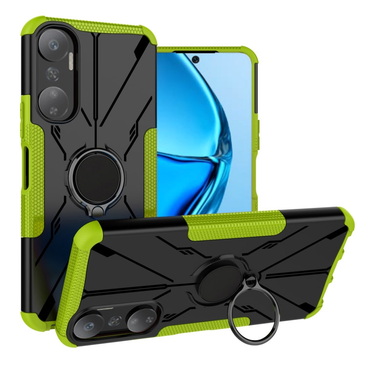 

For Infinix Hot 20 4G Armor Bear Shockproof PC + TPU Phone Case with Ring(Green)