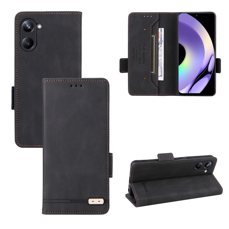 

For Realme 10 Pro Magnetic Clasp Leather Phone Case(Black)
