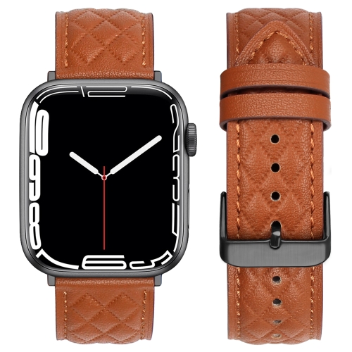 

Rhombus Pattern Genuine Leather Watch Band For Apple Watch Series 9&8&7 41mm / SE 3&SE 2&6&SE&5&4 40mm / 3&2&1 38mm(Brown)