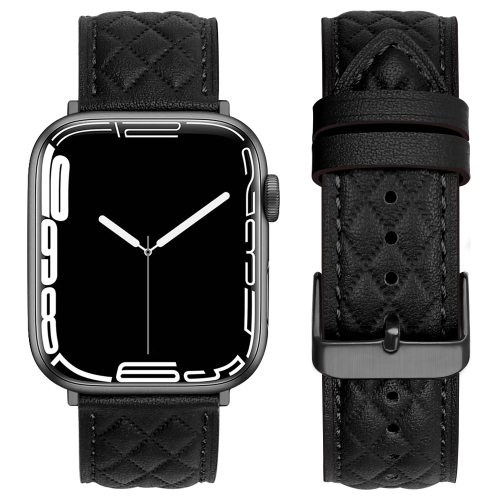

Rhombus Pattern Genuine Leather Watch Band For Apple Watch Series 8&7 41mm / SE 2&6&SE&5&4 40mm / 3&2&1 38mm(Black)