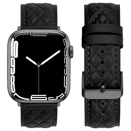 

Rhombus Pattern Genuine Leather Watch Band For Apple Watch Series 8&7 45mm / SE 2&6&SE&5&4 44mm / 3&2&1 42mm(Black)